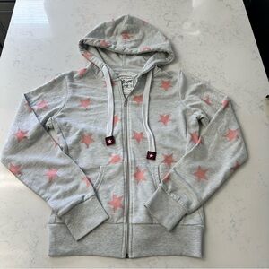 Reflex Light Gray Zip Hoodie with Pink Stars
